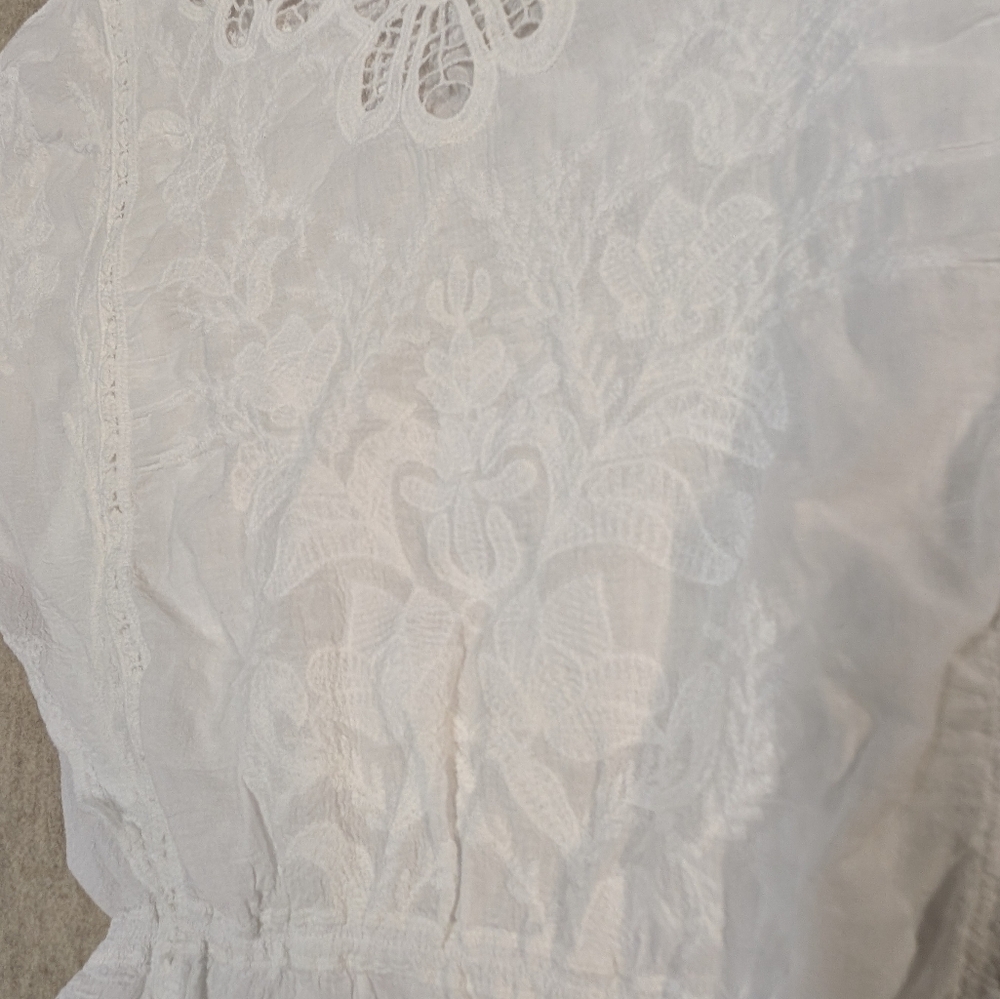 Democracy White Lace All Cotton Grandma Chic Blouse Size Medium Bridal Beach - Picture 3 of 9